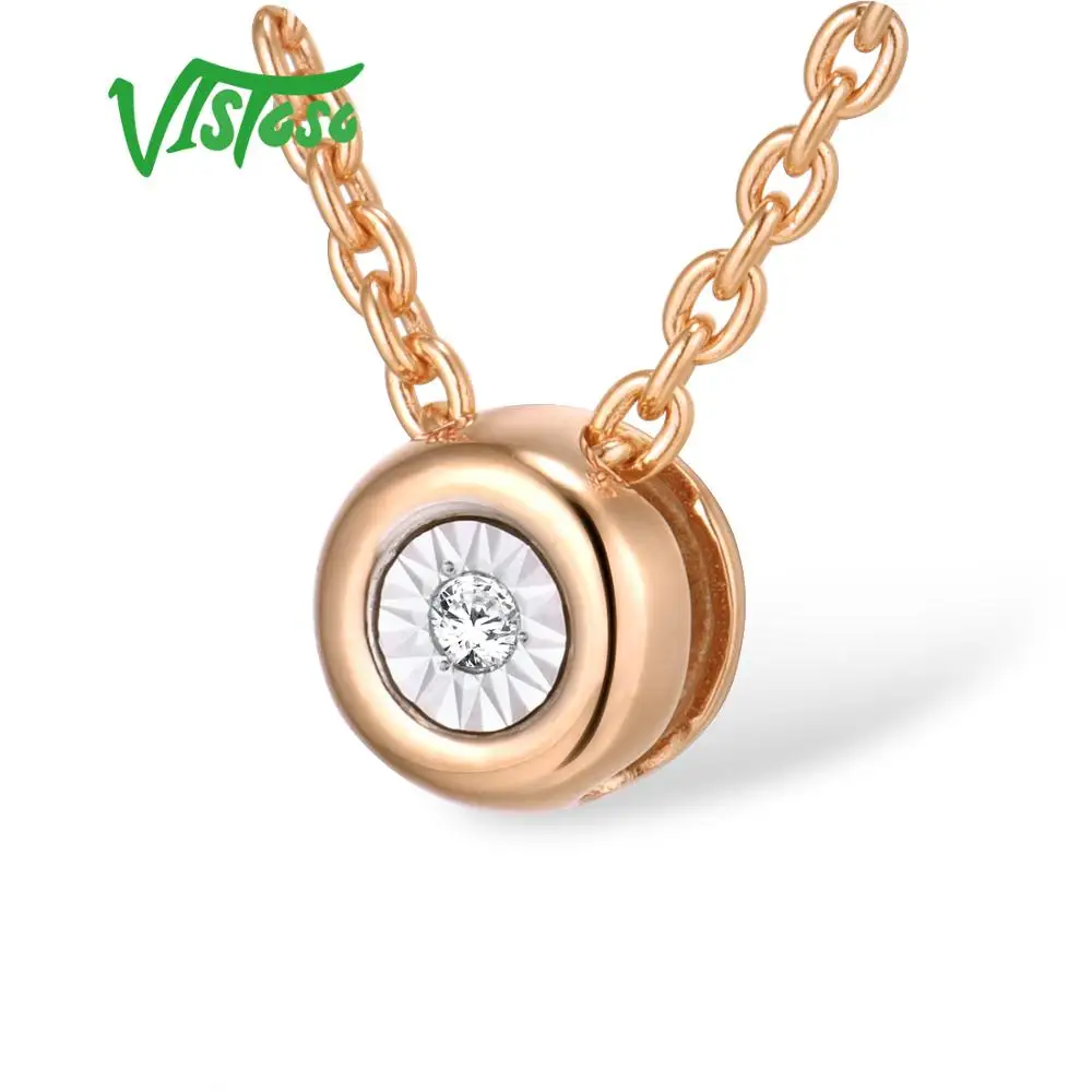 

VISTOSO Gold Pendant For Women Pure 14K 585 Rose Gold Illusion-Set Miracle Plate Diamond Pendant Round Circle Chic Fine Jewelry