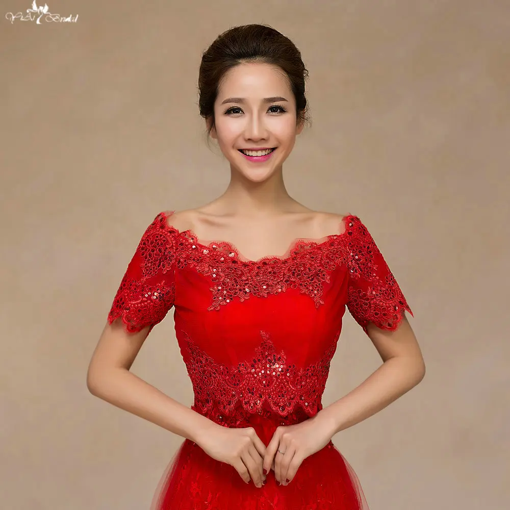 LZP082 Sequin Red Bolero Bolero Short Sleeve Off Shoulder Lace Bolero