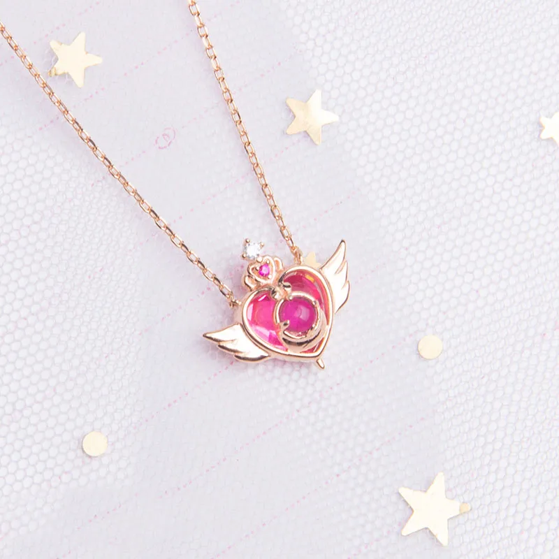 Новое серебряное ожерелье с подвесками Sailor Moon The Crisis Moon Compact 925 пробы модный подарок на день рождения Аниме косплей подвески на цепочку - Окраска металла: B