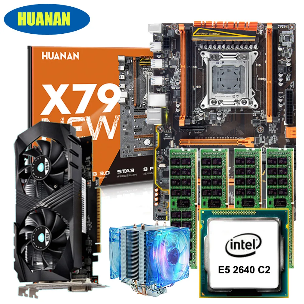 Новое поступление HUANAN X79 deluxe игровая материнская плата с кулером E5 2640 ram 64G DDR3 1333MHz RECC GTX1050ti 4G DDR5 Видеокарта