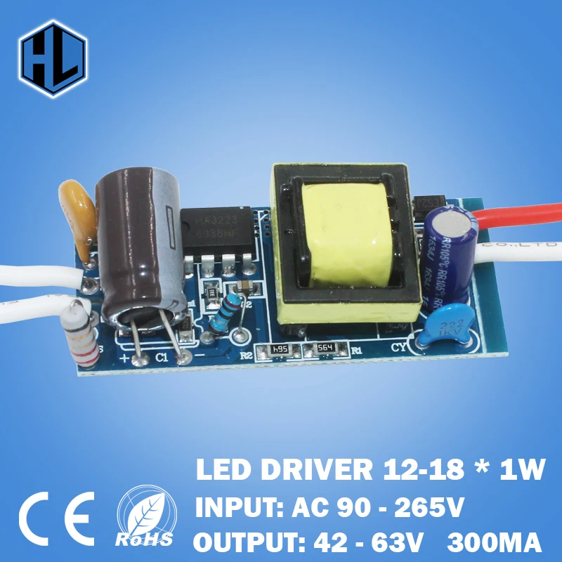 

12-18W LED Light Driver Transformer Power Supply Adapter Input AC90-265V Output DC42-63V Current 280-300mA for Led Lamps DIY