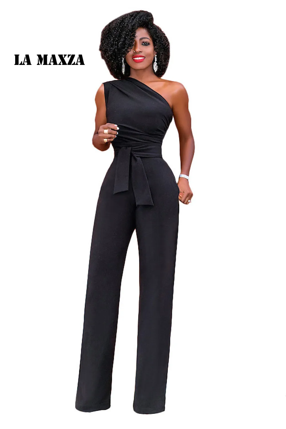 One Shoulder Ladies Jumpsuits Romper Lace Up Bodies Ladies Solid Women Overalls