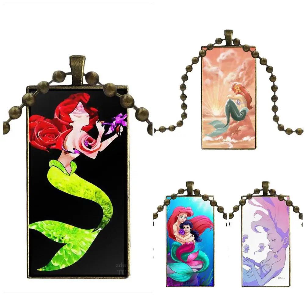 EJ Glaze Tattoo Ariel Little Mermaid Glass Pendant Necklace Handmade Half Rectangle For Women Gift | Украшения и аксессуары