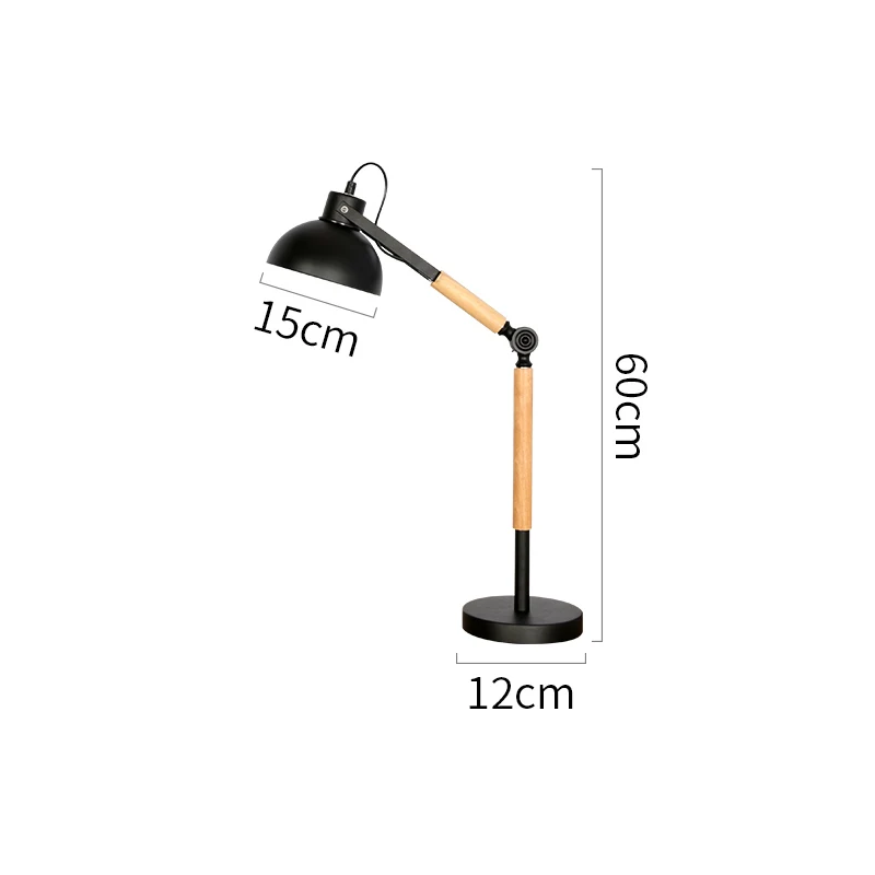 MDWELl Современный Вращающийся настольные лампы, дерево Светодиодная настольная лампа с железный оттенок черного или белого цвета Настольный светильник для чтения с регулируемым углом наклона - Цвет абажура: Black Body