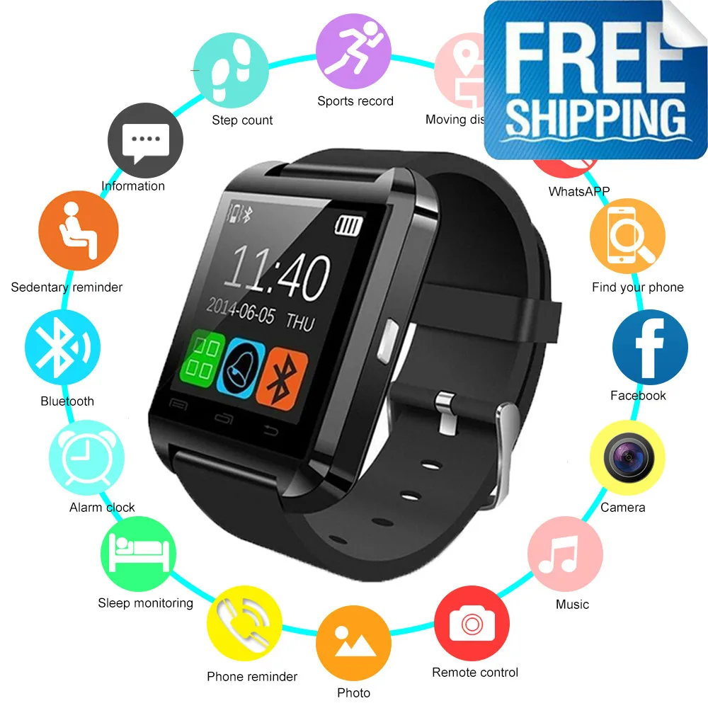 2019 New U8 Smart Watch Bluetooth Smartwatch U80 for IPhone 6 / 5S Samsung S6 / Note 4 HTC Android Phone Smartphones Android