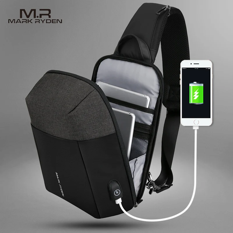 Mark Ryden 2021 Summer Men Crossbody Bag USB Recharging Sling Bag Anti-thief Men Shoulder Bag