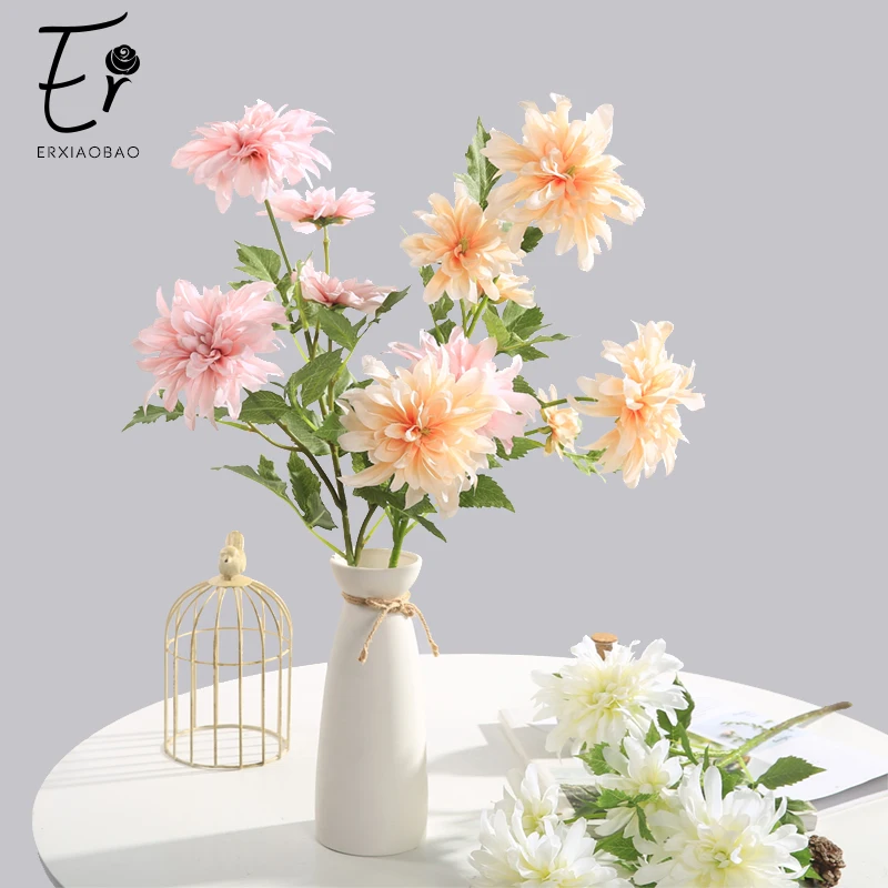 

Erxiaobao High Quality Pompon Dahlia Silk Artificial Flowers Fake Chrysanthemum for Table Wedding Home Room Decoration