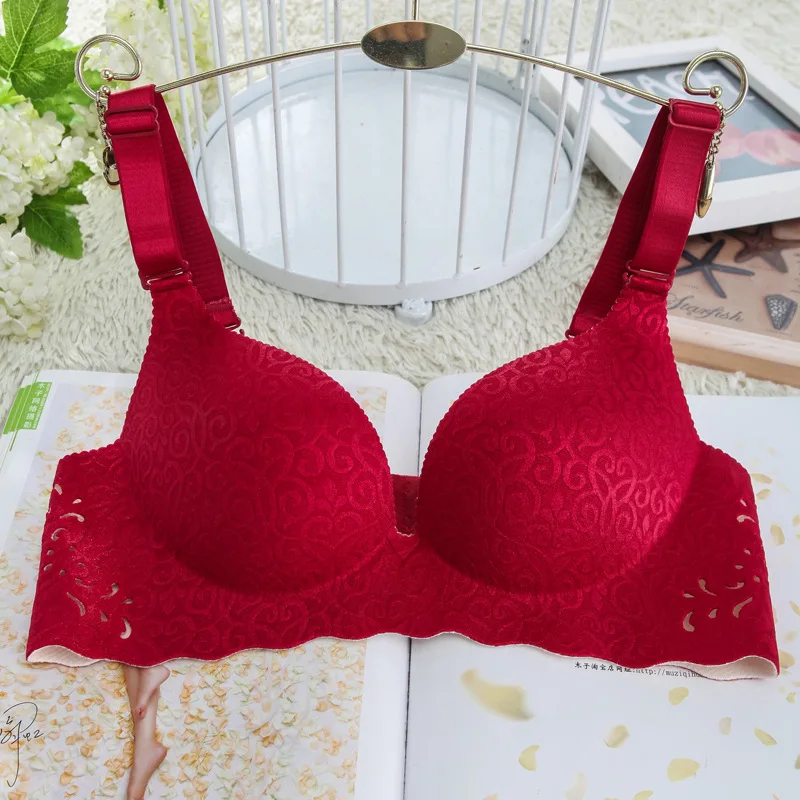 Sexy Deep V Cup Bras For Women Push Up Lingerie Seamless Bra Wireless Bralette Intimates Female Underwear 85c 90c 95c 100c 105c - Цвет: burgundy