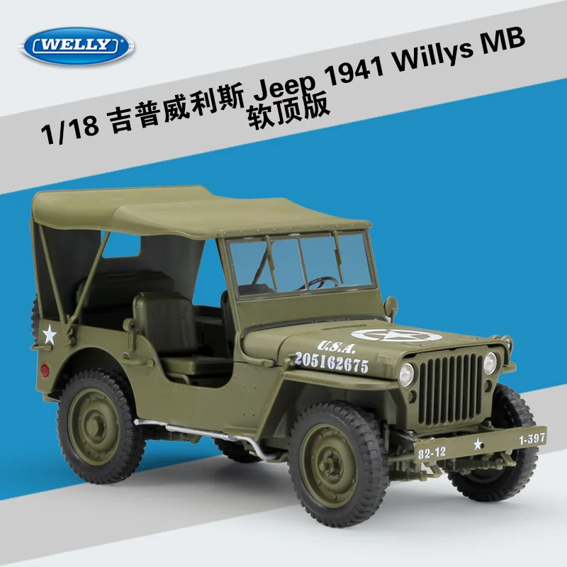 

WELLY 1:18 Metal Toy Car Jeep 1941 Willys MB US Army Diecast Car Alloy Model Toy Cars For Kids Gifts Jeep Car Army Original Box