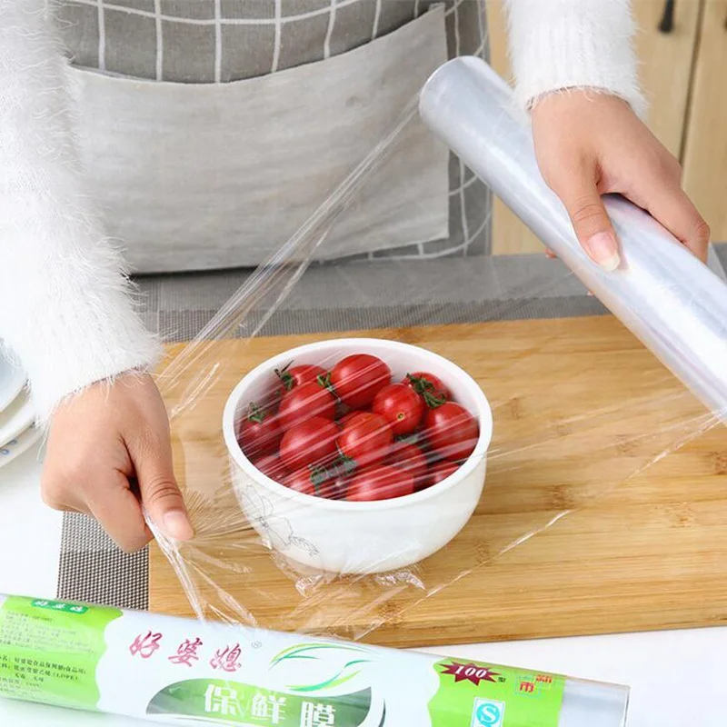 100Pcs Food Grade Plastic Cling Film Cling Wrap Reusable Plastic Wrap Bag  Suitable for Household Kitchens Food Service Film and Vegetable Preservation