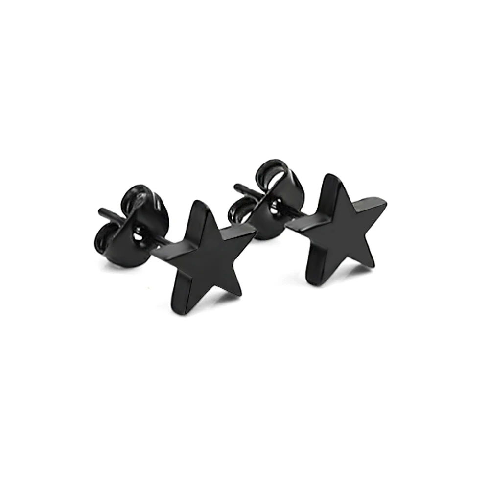 1 Pair Fashion Black Cool Stainless Steel Star Stud Earring Ear Studs