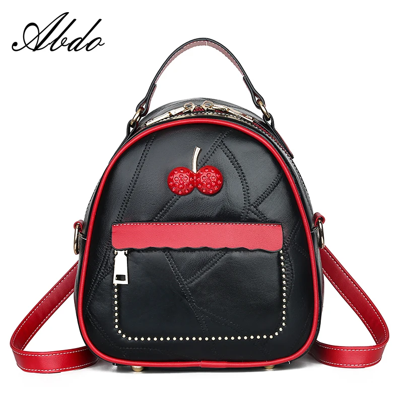 

Women's backpack high quality luxury PU leather bag fashion stitching girl backpack casual travel bag cherry decoration mini bag