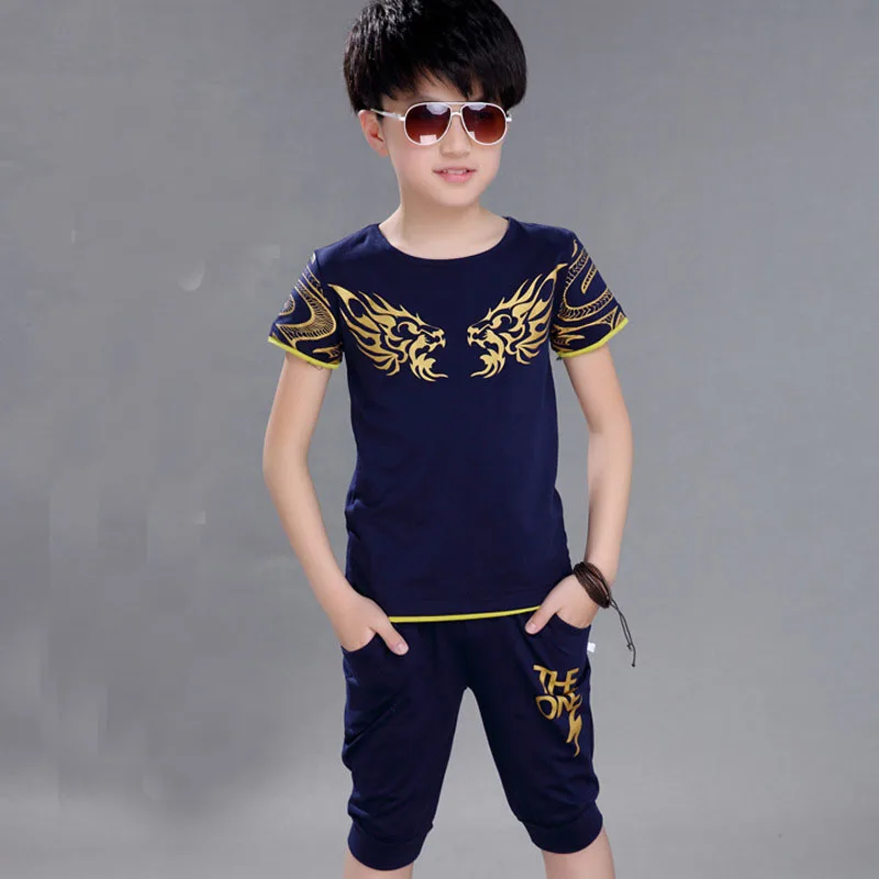 Boys Summer Clothes Soft Cotton 2pcs Tshirt + Shorts Sport Outfits Kids Boys Clothing 7 10 12 Years Teenagers 4