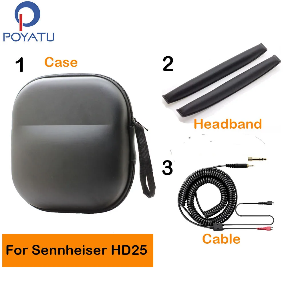 

POYATU Headphone Case For Sennheiser HD25 HD25-1 Spring Relief Coiled Cable Earphone Cables Cords Replacement Headband Cushion