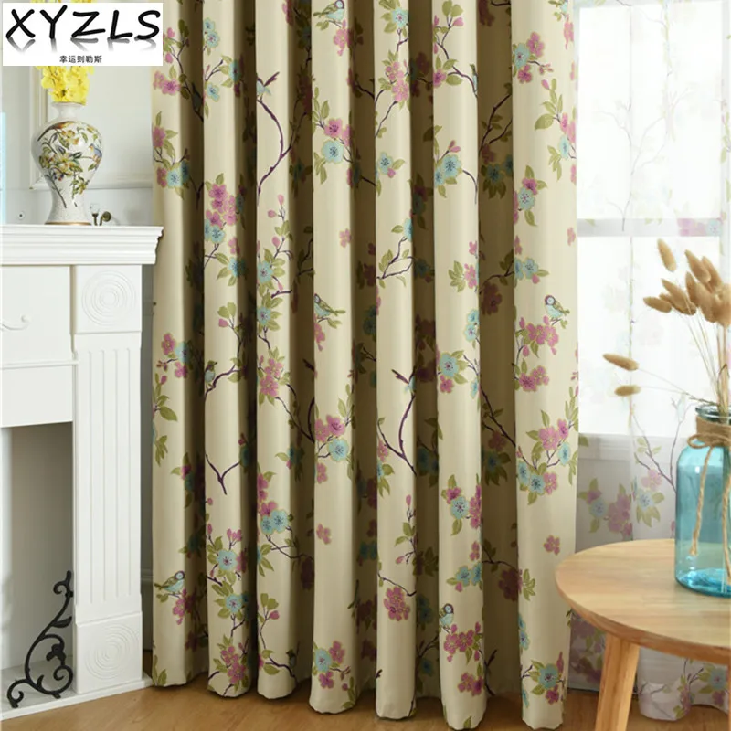 

XYZLS New Birds and Flower Blinds cortina Fabric Shade Blackout Curtains and Tulle Curtain for Living Room Bedroom Window Drapes