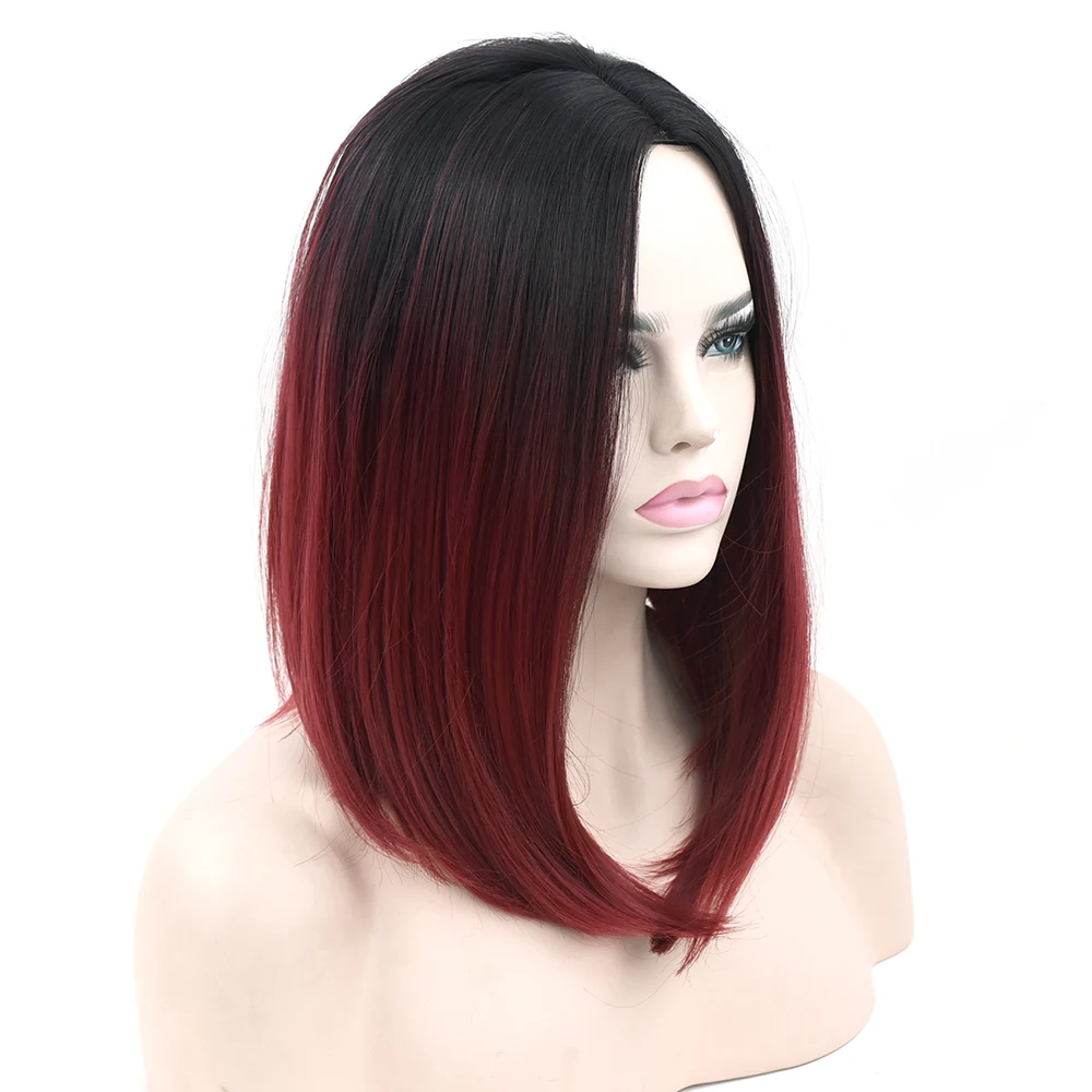Us 8 99 50 Off Soowee 11 Colors Synthetic Hair Black To Red Ombre Hair Short Straight Bob Wigs High Temperature Fiber Cosplay Wig For Women In