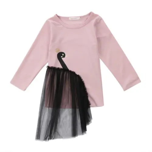 

Toddler Kids Girls Swan Pullover Long Sleeve Black Mesh Sweatshirt Tops Cotton Autumn Kids Clothes Outfits