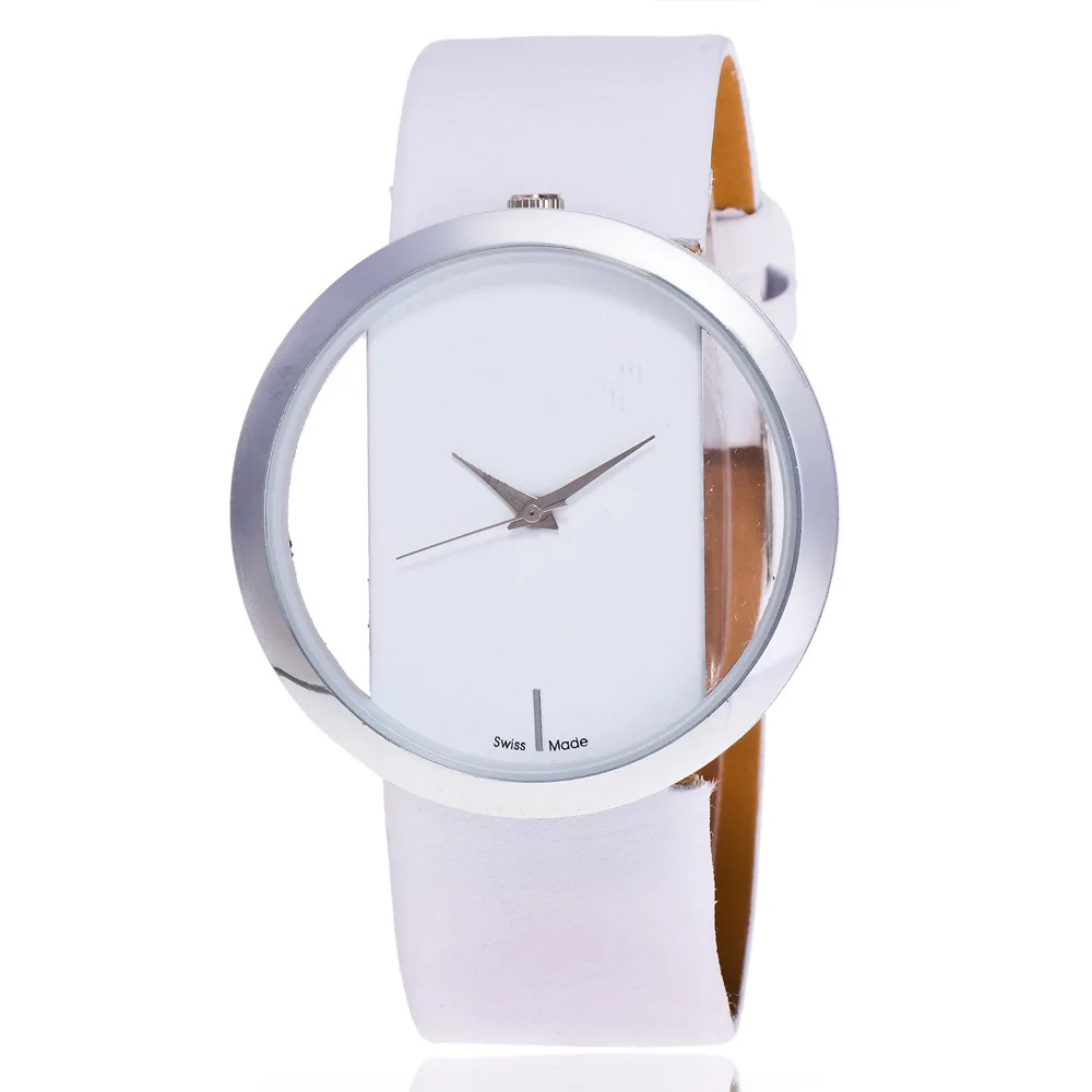 Новинка, модные часы, женские брендовые Роскошные Кварцевые наручные часы, уникальные стильные открытые кожаные женские часы Relogio - Цвет: Белый