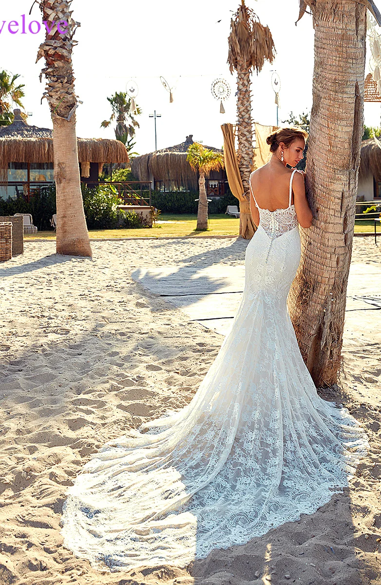 Robe de mariee/Новое поступление года, летнее пляжное свадебное платье с бретельками, белое платье с открытой спиной с юбкой-годе, свадебное платье es Vestige De Noiva
