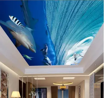 

Custom photo 3d wallpaper Non-woven picture wall sticker 3 d Sea world shark ceiling murals room decoration painting