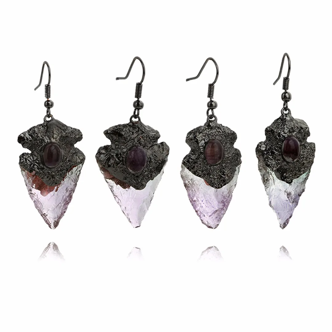 

Shellhard 1pcs Natural Stone Dangle Earrings Vintage Colorful Geometric Quartz Crystal Drop Earrings for Women Jewelry Party Gif