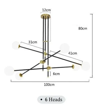 LuKLoy Post современная люстра ветка светильник гостиная зал Железный Modo стеклянный шар популярный современный подвесной светильник - Цвет абажура: 6 Heads