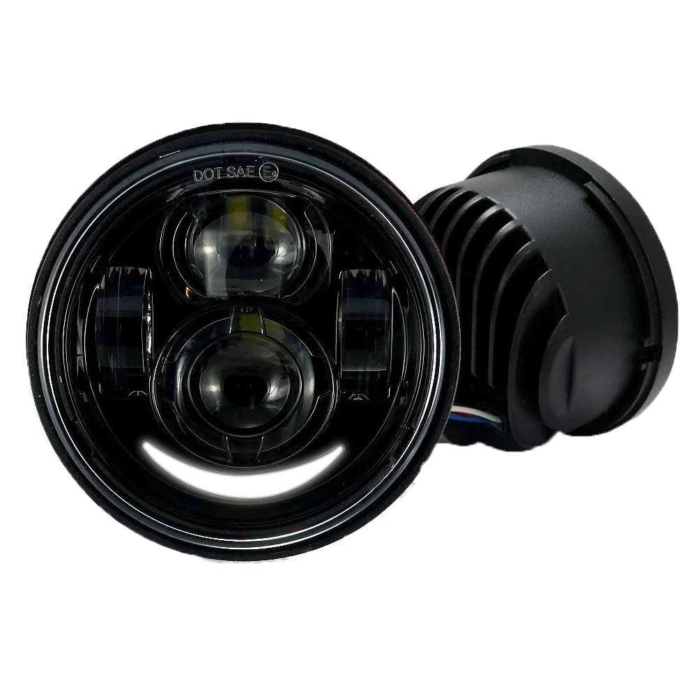 Pair Black Motorcycle Led Headlight 4.65 Fat Bob Led Headlamp With HiLo Beam Angel eyes For Harley Dyna Fat Bob Light