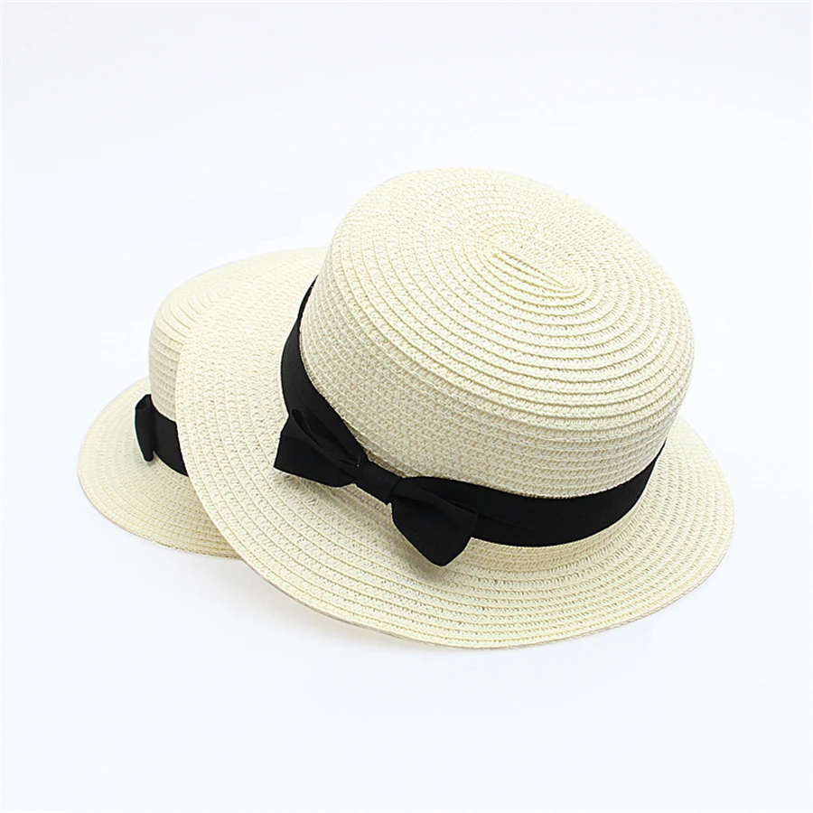 Однотонные повседневные летние женские шляпы на плоской подошве, с бантом, женская летняя шляпа, женские солнцезащитные козырьки, Соломенная пляжная шляпа, женские солнцезащитные шапки для девочек
