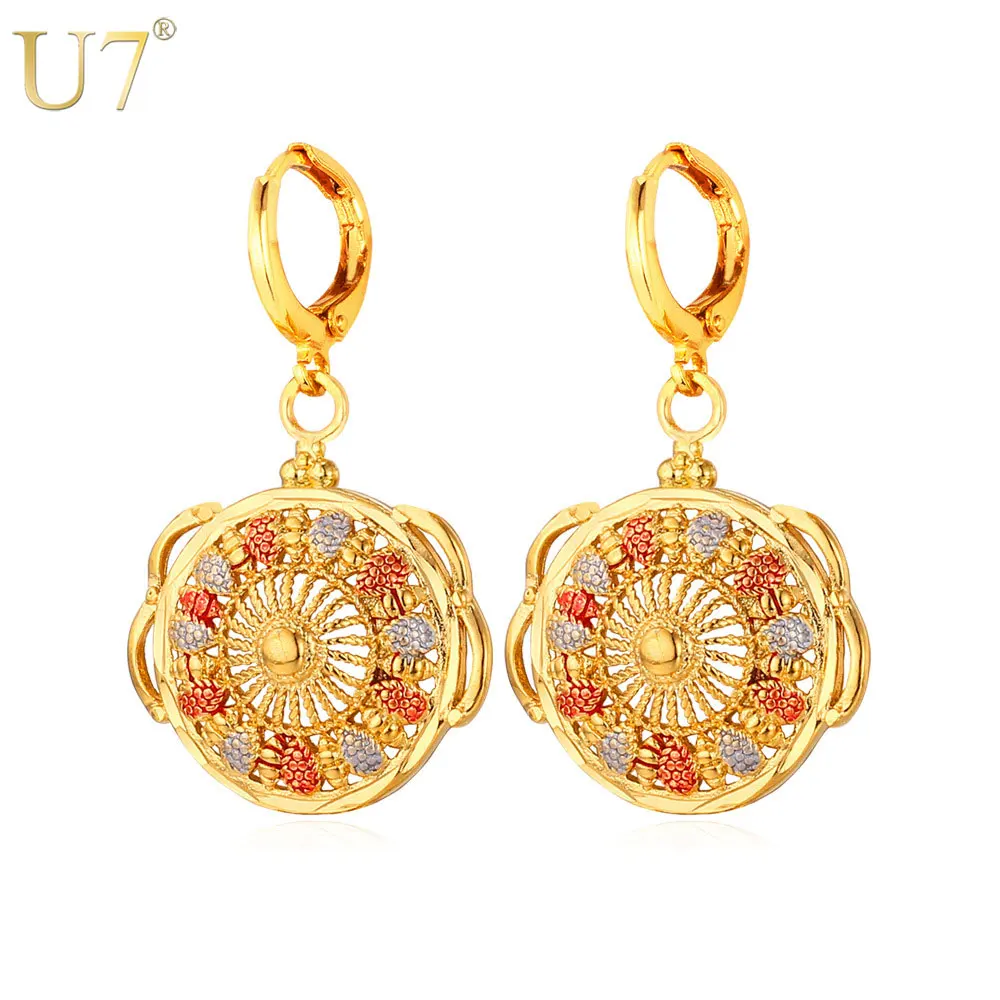 

U7 Long Earrings Fashion Jewelry Wholesale Trendy Gold Color Round Dangle Earrings For Women Gift Party E649