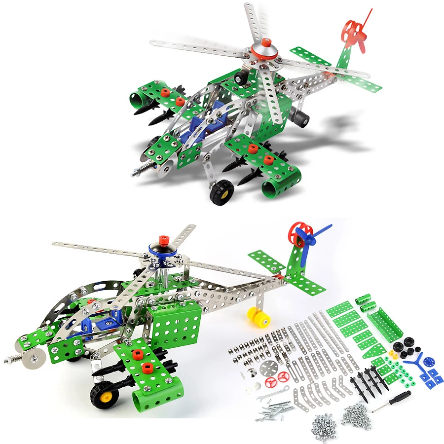 

DIY Construction Apache Armed Helicopter Building Metal Model Kit Military Action Metal Toy With tools 270Pcs for 8 Years & Up