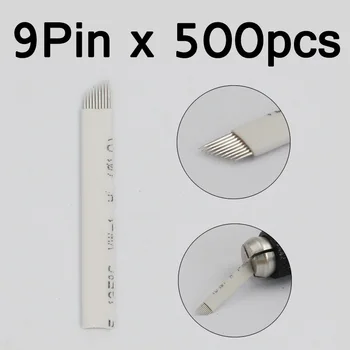 

500 pcs 9 PIN High and Low Arc Eyebrow Microblading Blades Stainless Steel Permanent Makeup Manual Pen Tattoo Needle