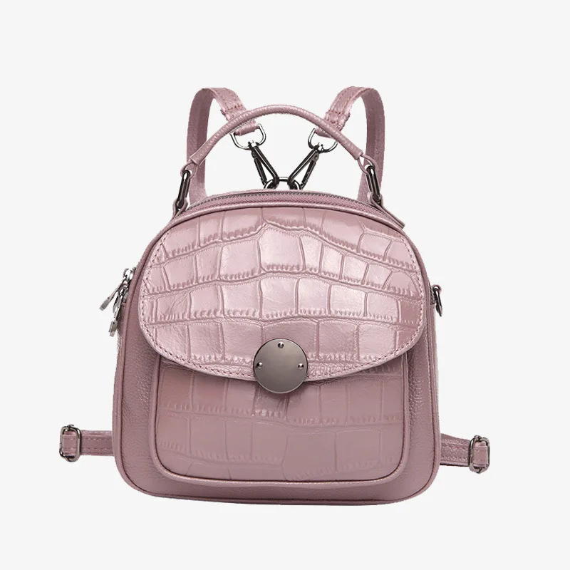 

MZORANGE Stone Pattern Genuine Leather Pretty Women Backpack Girl's Schoolbags Casual Travel Bags Charm Pink Knapsack Satchel