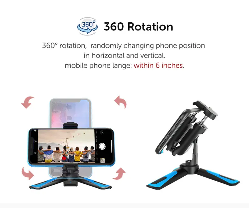 360 Rotation Vertical Shooting 2 in 1 Mini Tripod Phone Mount Holdr for iPhone X