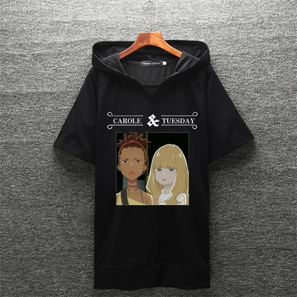 Аниме CAROLE& TUESDAY костюм для косплея с капюшоном футболка с коротким рукавом Футболка Модные летние мужские и женские спортивные повседневные топы - Цвет: Золотой