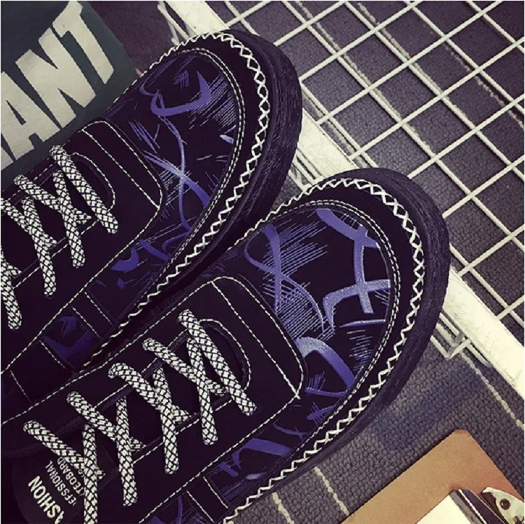 Spring Autumn Man Casual Shoes Canvas Breathable Lace Up Fashion Graffiti Hard-Wearing Korean Walking Flat Shoes Man Sewing (8)