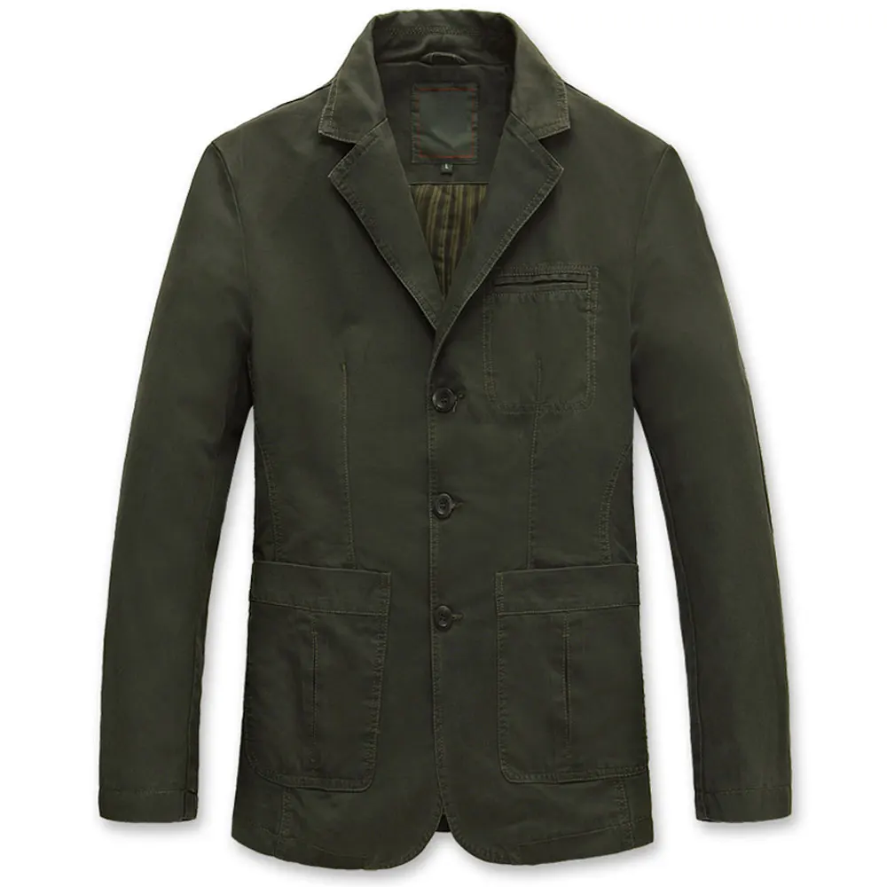 Высокое качество S-4XL Для мужчин куртка повседневная брендовая чистого хлопка цвета хаки блейзер пальто человек Весенний костюм пальто мужской черный тонкий пиджаки - Цвет: Армейский зеленый