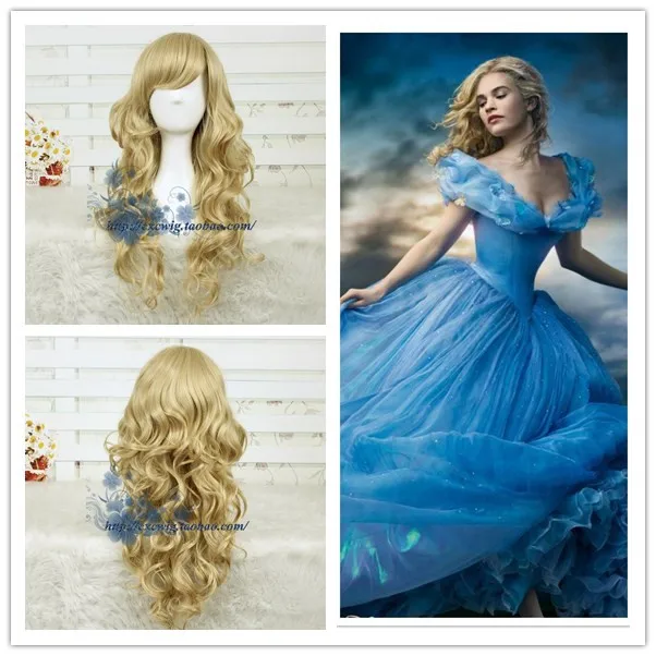 Золушка косплей парик Золотой Цвет ролевые игры Хэллоуин Принцесса волосы с сеткой тела волна