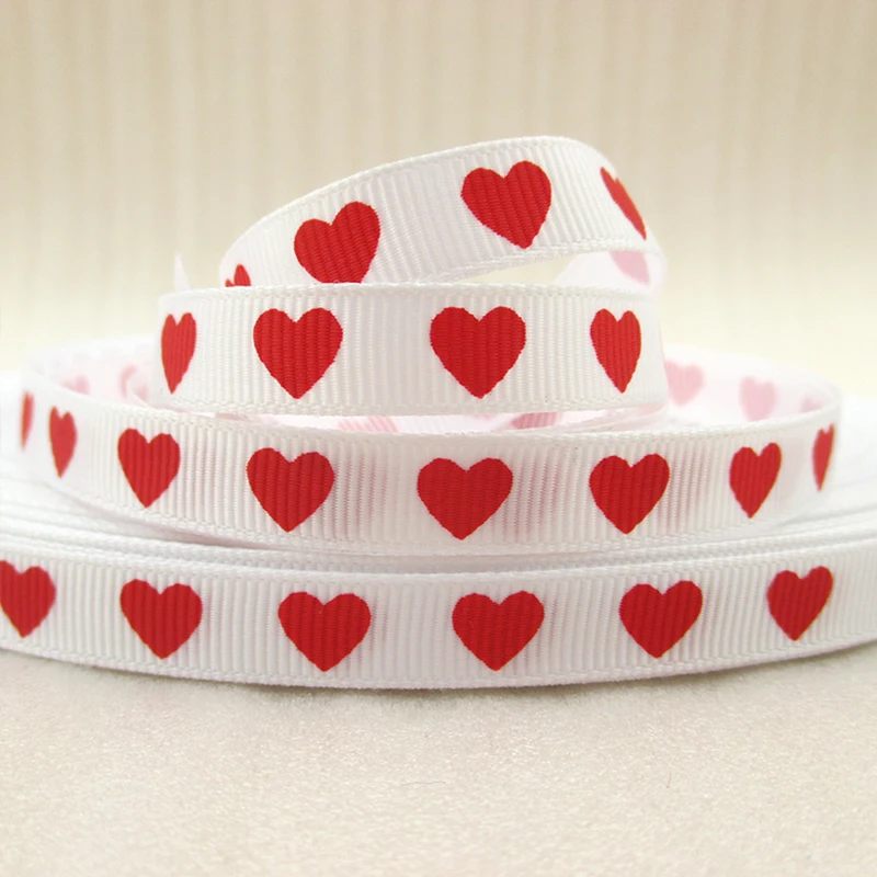 

5Y42954 3/8"(9mm) heart ribbon high quality printed polyester ribbon 5 yards, DIY handmade materials, wedding gift wrap