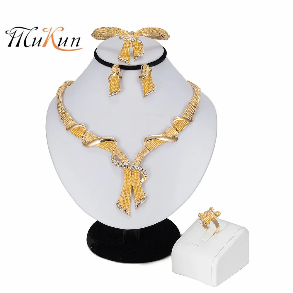 

MUKUN NEW Jewelry Sets For Women Gold Color African Beads Jewelry Set Nigerian Wedding Imitation Crystal Fashion Necklace Set