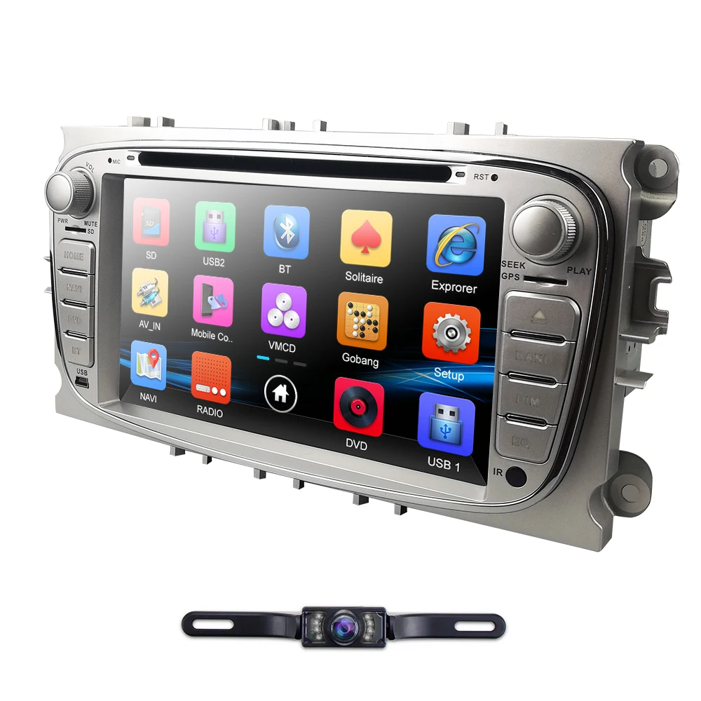 Top HIZPO 7 Inch Car DVD radio For Ford Focus 2 S-Max C-Max Mondeo 4 Galaxy Kuga 2008-2010 DAB+ RDS OBD2 Free camera 8G Map card 3