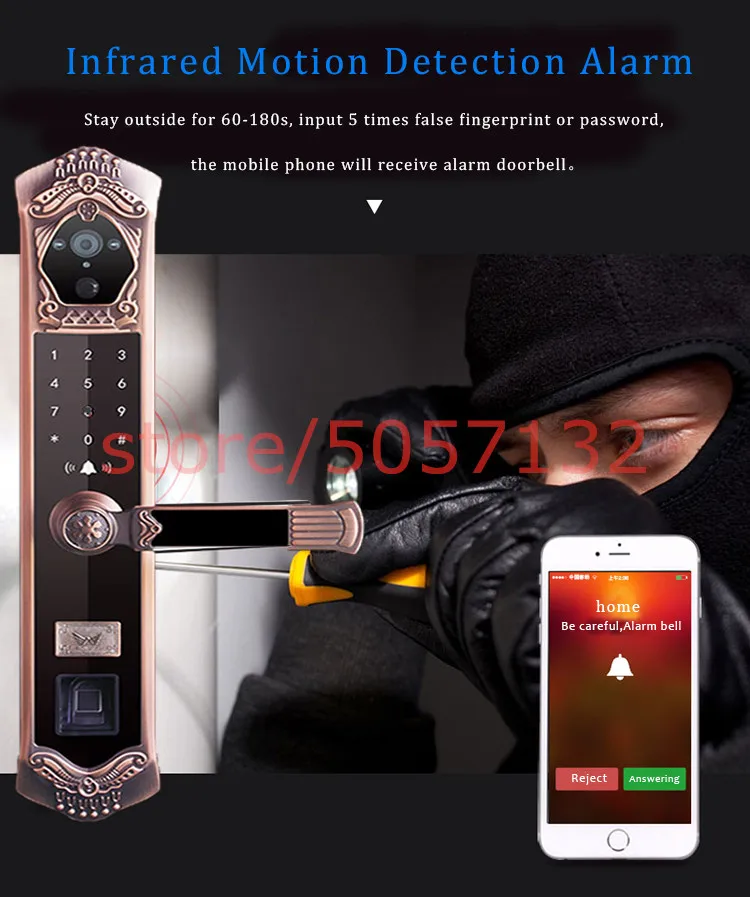 Видео wifi отпечаток пальца Замок, лучшая Удаленная камера Дверной фиксатор смарт-код доступа отпечаток пальца дверной замок