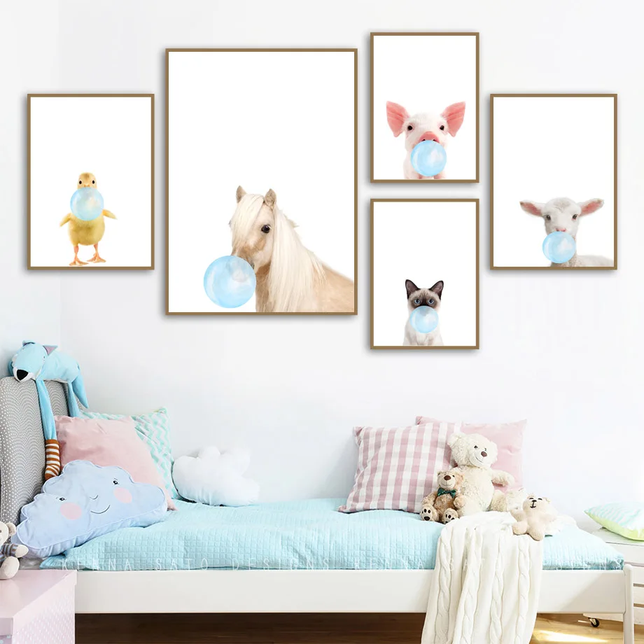 Cartoon-Horse-Cat-Penguin-Duck-Mouse-Balloon-Wall-Art-Canvas-Painting-Nordic-Posters-And-Prints-Wall(1) - 