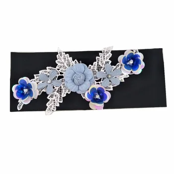 

P182001 lady's fashion cotton lace flower sequin flower and crystal flat hairband
