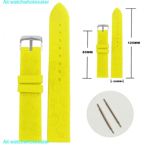 20mm Yellow Hello Cartoon Silicone Jelly Lady Watch Band Straps WB1086C20JB