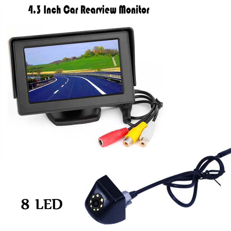 

New 2017 Kit Display 4.3 "hd Lcd Monitor Car Rear View Night Vision 170 Degree 8LEDs parking camera black / White/ Plating