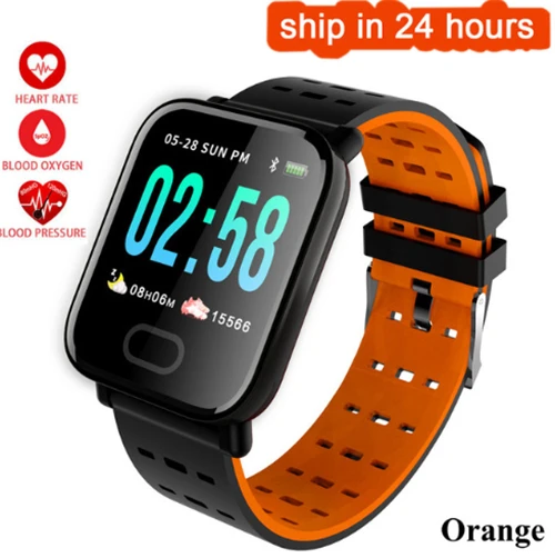A6 Смарт-часы пульсометр измеритель артериального давления спортивные водонепроницаемые Смарт-часы наручные фитнес-трекер для Android IOS pk q8 - Цвет: Оранжевый