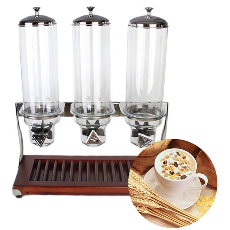 

4L x3 Wooden Base Triple Head Cereal Dispener Dry Food Dispenser Fast Delivery Multigrain Container Kitchen Accessories