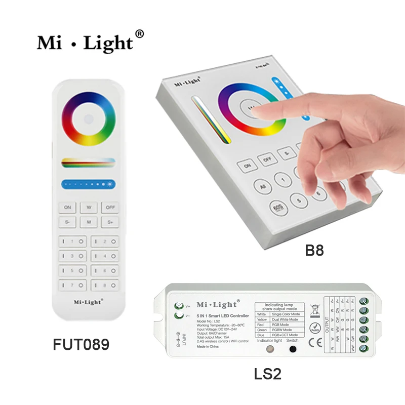 MiLight 2,4 г беспроводной 8 зон FUT089 дистанционного B8 настенный сенсорный Панель LS2 5IN 1 smart led контроллер для RGB+ CCT Светодиодная лента