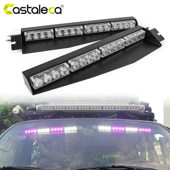 

Castaleca Car Police Strobe Flashing Light 32 LED Emergency Warning Fog Lights Windshield Visor Deck Lamp Car Styling 12/24V