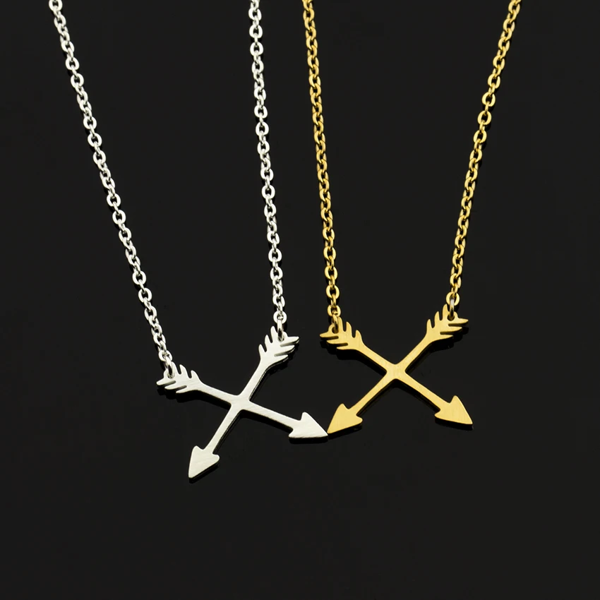 Gold Color Cross Arrows Necklace Double Archery Pendant Collares Modern